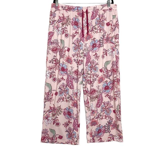 Nwot FLORA NIKROOZ Pajama Pants Women XXL Floral Pink Blue Pull-Un 2-Pockets - Picture 1 of 6